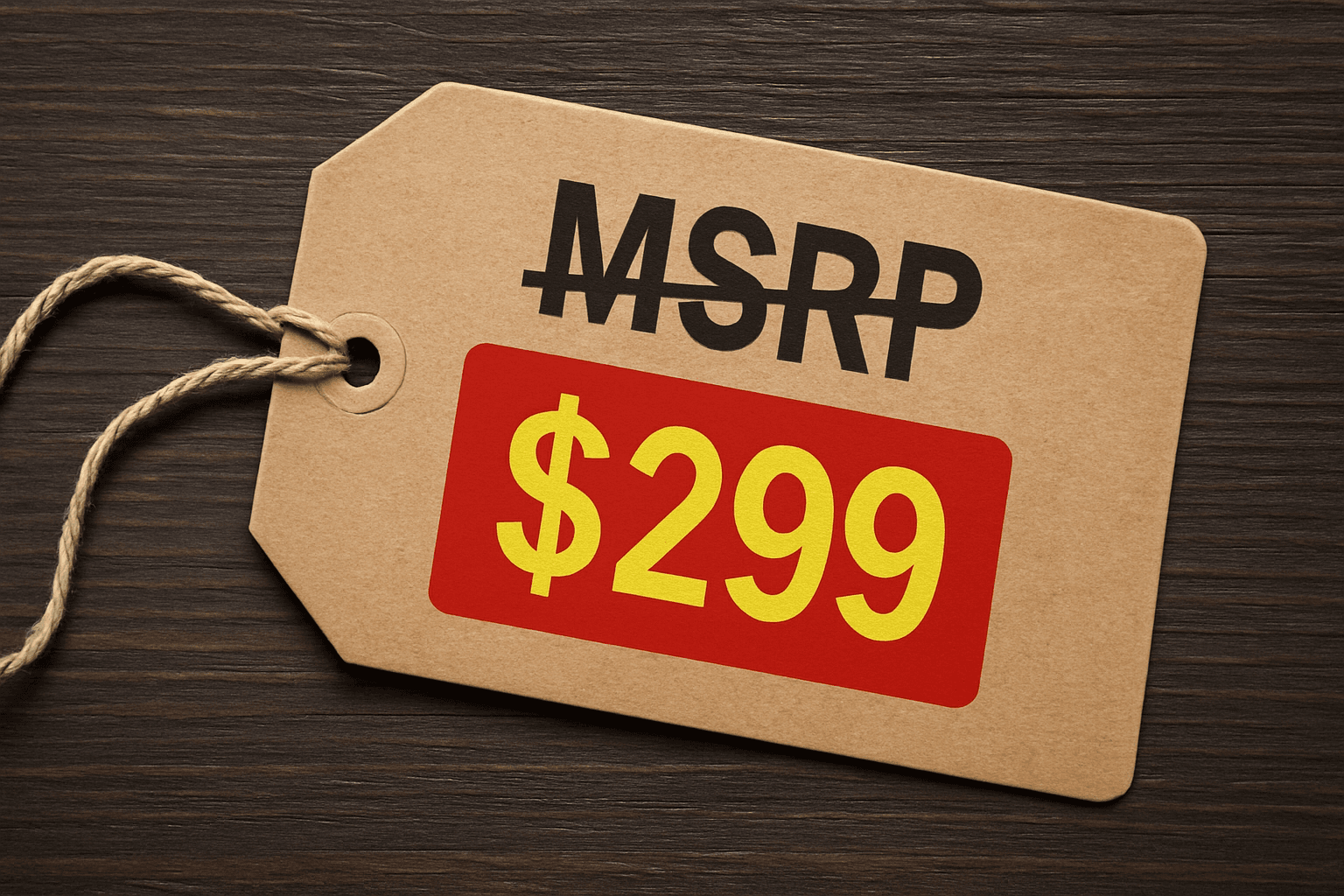 Price tag with MSRP crossed out and a lower price highlighted