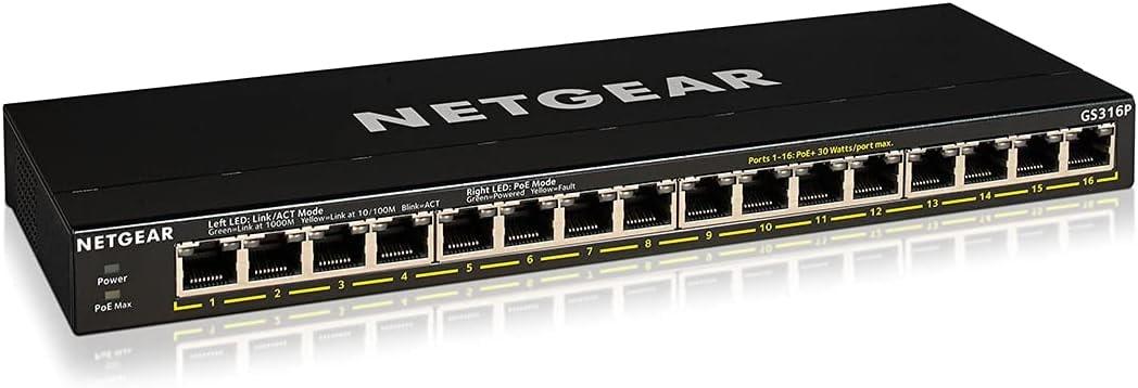 NETGEAR GS316P 16-Port PoE+ Gigabit Ethernet Unmanaged Switch