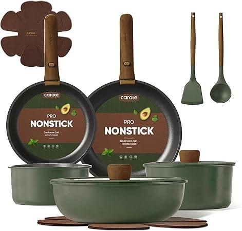 CAROTE 15-Pc Nonstick Pots & Pans Cookware Set with Detachable Handle