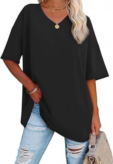 ATHMILE Women's Summer Oversized V-Neck Shirt