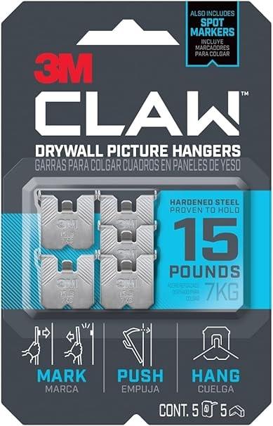 3M CLAW 15 lb Drywall Picture Hanger with Spot Markers