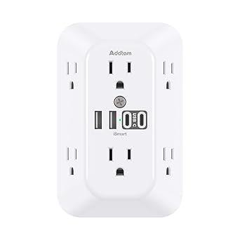 Addtam 6-Outlet Surge Protector with 4 USB Ports