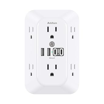 Addtam 6-Outlet Surge Protector with 4 USB Ports