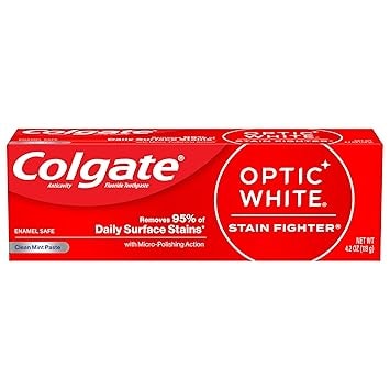 Colgate Optic White Stain Fighter Whitening Toothpaste, Clean Mint