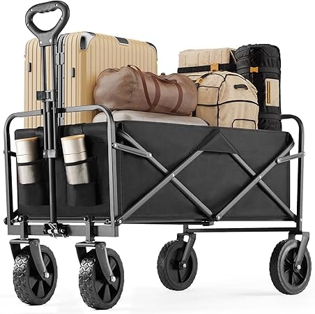 DUMOS Collapsible Wagon Cart with Brakes (Black)