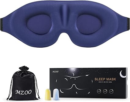 MZOO Luxury 3D Blackout Sleep Eye Mask with Adjustable Strap (Blue)