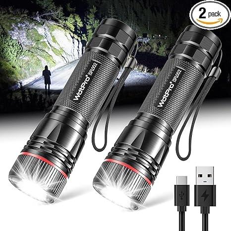 WdtPro Rechargeable Aluminum LED Flashlight 2-Pack