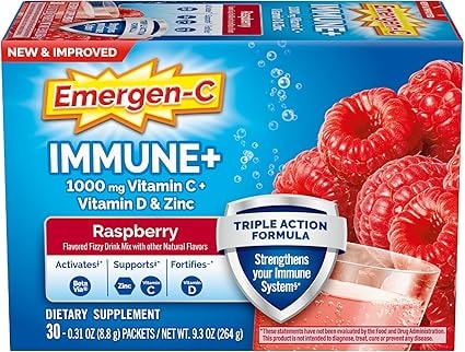 Emergen-C Immune+ Triple Action Raspberry Drink Powder, 30 Packets