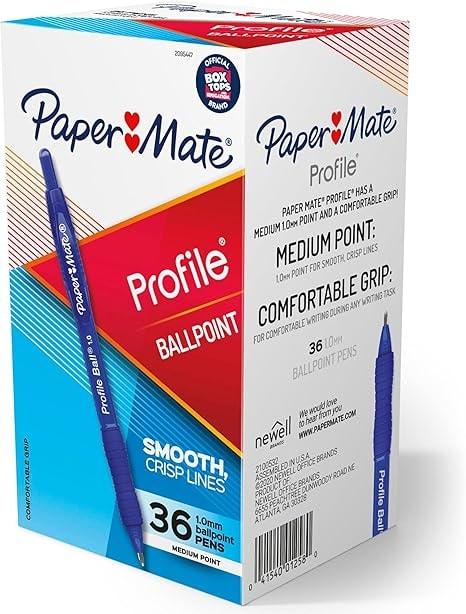 Paper Mate Profile Retractable Ballpoint Pen, Medium Point (1.0mm), Blue, 36 Count