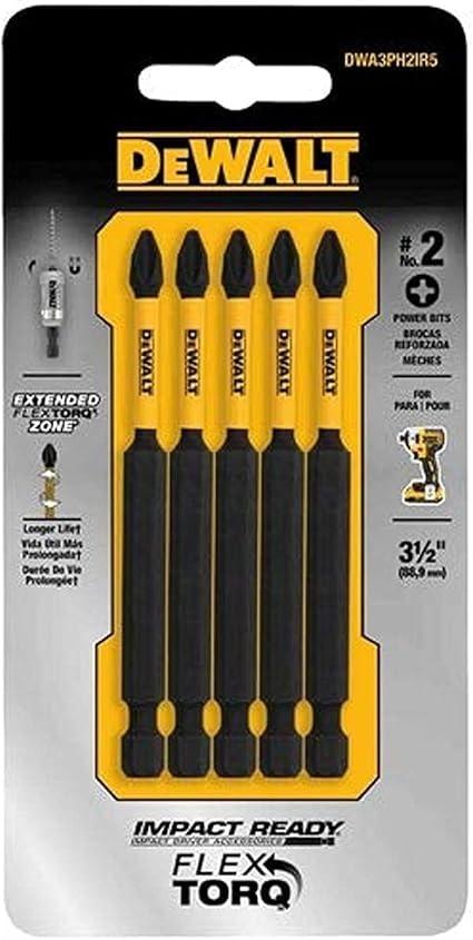 DEWALT DWA3PH2IR5 3.5-Inch Impact Ready #2 Phillips Bits 5-Piece Set