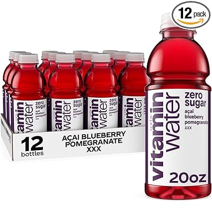 Glaceau Vitaminwater XXX Zero Sugar Beverage, Acai-Blueberry-Pomegranate, 20 oz Bottles (12 Pack)