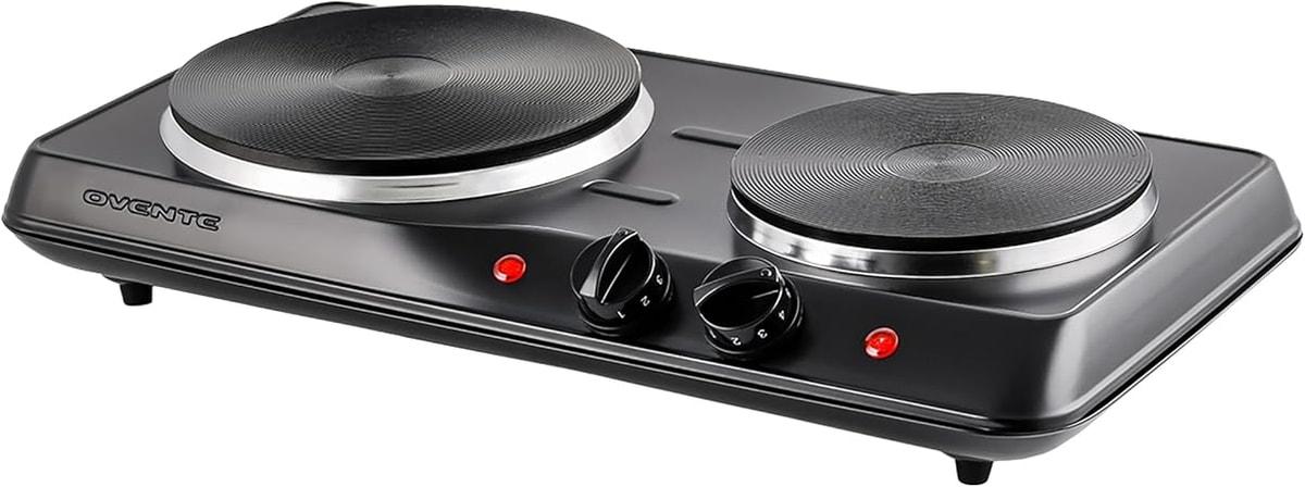 Ovente 1700W Electric Double Burner with Cast Iron Hot Plates