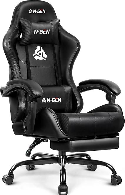 N-GEN GAMING High Back Gaming Chair with Footrest (Black)