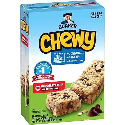 Quaker Chewy Granola Bars, Chocolate Chip, 58 Count