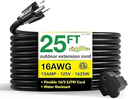 Go Green Power 25' 16/3 Outdoor Extension Cord (Black)