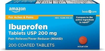 Amazon Basic Care Ibuprofen Tablets, 200 mg