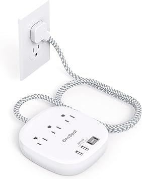 One Beat 6' Flat Plug Power Strip with 3 AC and 4 USB Ports