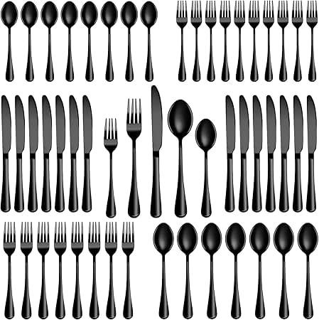 MUTNITT 60-Piece Stainless Steel Black Silverware Set for 12