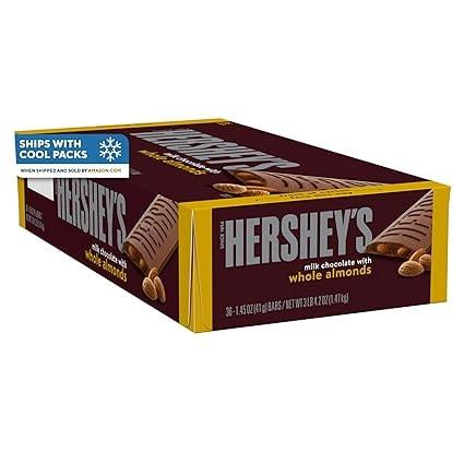 HERSHEY'S Milk Chocolate with Whole Almonds Candy Bars, 36-Pack