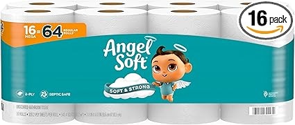 Angel Soft Mega Rolls 2-Ply Toilet Paper, 16 Count