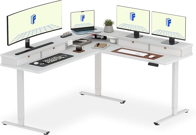 FLEXISPOT 71" L Shaped Electric Standing Desk with Shelf and Drawers
