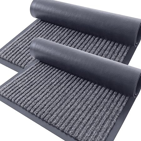 OLANLY 2-Pack PVC Backed Front Door Mat (Grey)