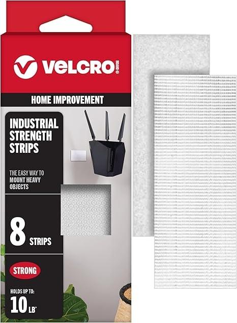 VELCRO Brand Heavy Duty Strips with Adhesive (4" x 2", White)