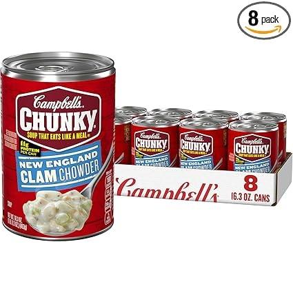 Campbell's Chunky New England Clam Chowder Soup, 8-Count