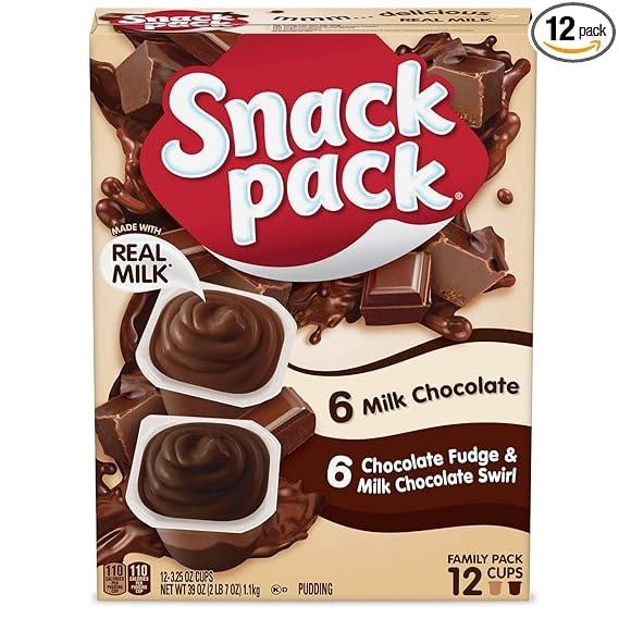Snack Pack Milk Chocolate & Fudge Pudding Cups, 12 Count