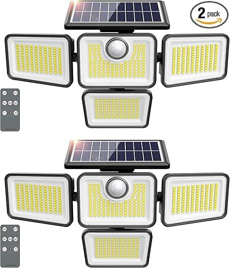 Omibee 4500LM Solar Flood Lights with Motion Sensor (2 Pack)
