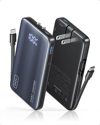 INIU 45W Portable Charger 10000mAh with Built-in Cable and Wall Plug