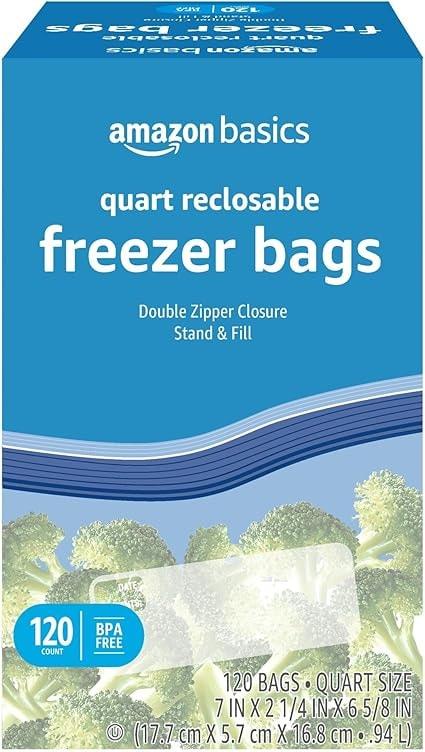 Amazon Basics Reclosable Freezer Quart Bags, 120 Count