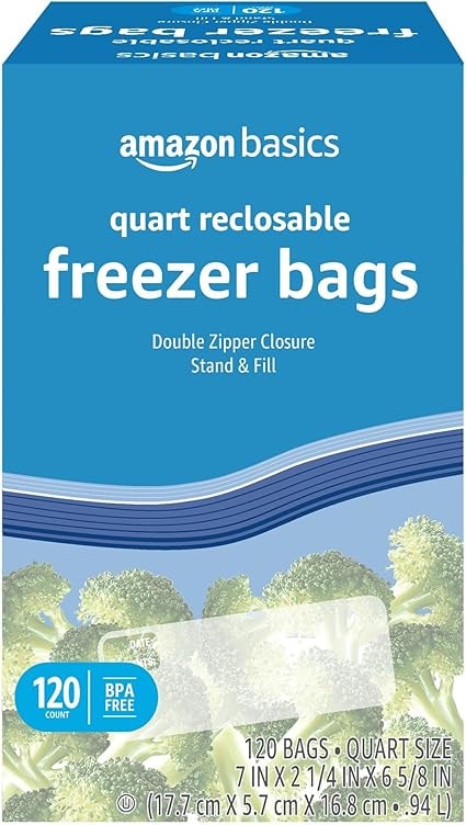 Amazon Basics Reclosable Freezer Quart Bags, 120 Count
