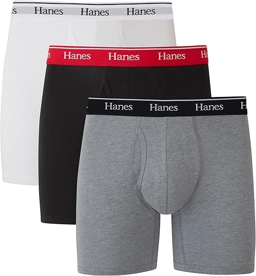 Hanes Men's Stretch Cotton Moisture-Wicking Boxer Briefs (3-Pack)