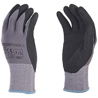 Amazon Basics Micro-Foam Nitrile Coated Work Gloves (Grey, Size 7/S)