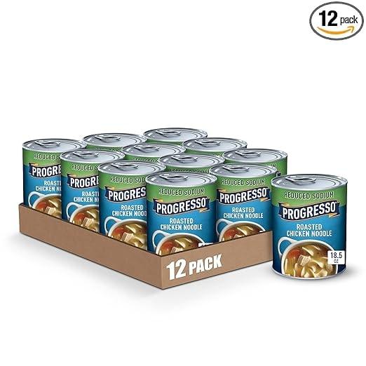 Progresso Reduced Sodium Roasted Chicken Noodle Soup, 18.5 oz Cans (12 Pack)