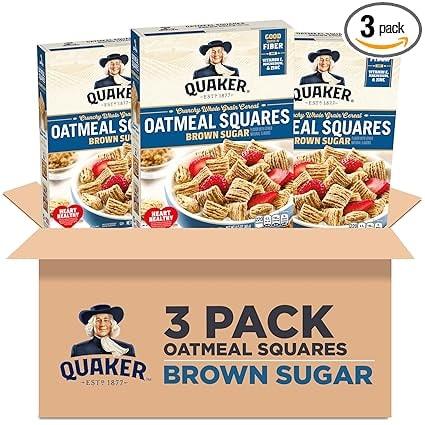 Quaker Brown Sugar Oatmeal Squares Cereal, 14.5 Oz (3 Pack)
