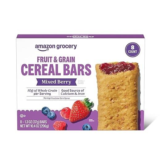 Amazon Grocery Mixed Berry Fruit & Grain Cereal Breakfast Snack Bars, 8 Count