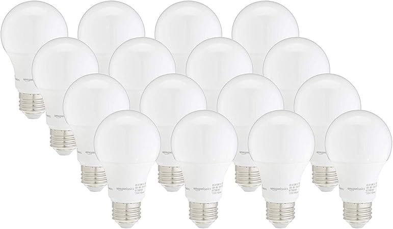 Amazon Basics 16-Pack A19 LED Light Bulbs, Soft White