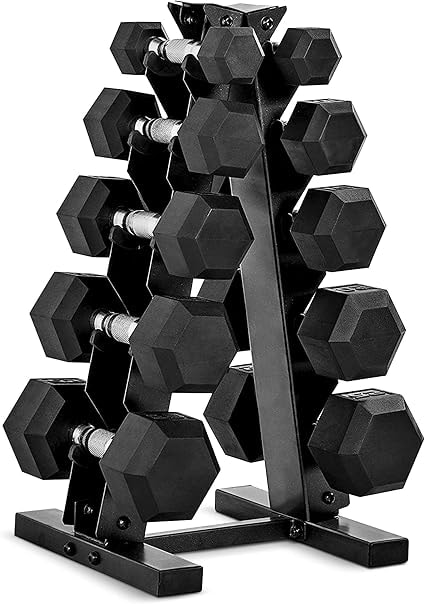Cap Barbell 150-lb Rubber Coated Dumbbell Weight Set with Rack