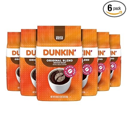 Dunkin' Original Blend Medium Roast Whole Bean Coffee, 18 Oz (6-Pack)