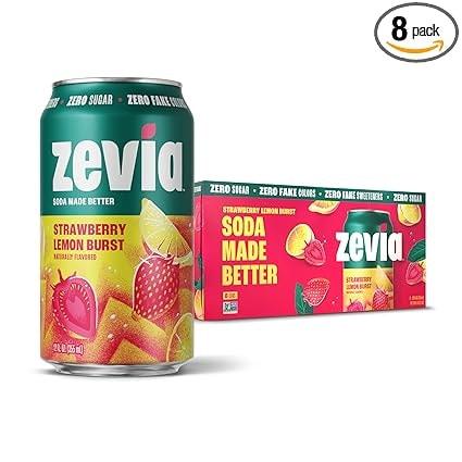 Zevia Zero Sugar Soda Strawberry Lemon Burst 12 oz Cans