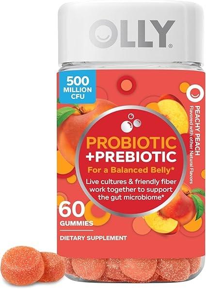 OLLY Probiotic + Prebiotic Gummy Supplement, Peachy Peach