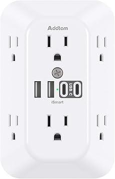 Addtam 6-Outlet Surge Protector with 4 USB Ports