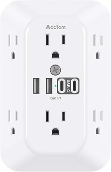Addtam 6-Outlet Surge Protector with 4 USB Ports