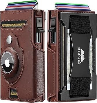 Medrega Smart Leather Pop-up Card Wallet with AirTag Holder