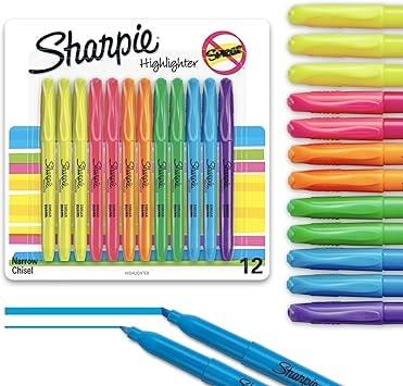 Sharpie Pocket Style Chisel Tip Highlighters, 12 Assorted Colors