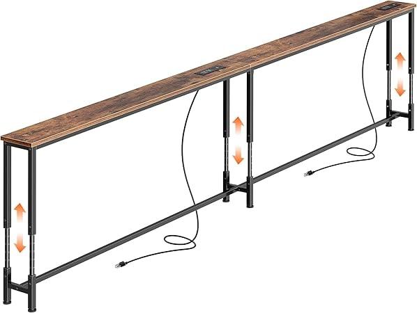 Huuger 102.4 Inch Height Adjustable Sofa Table with Power Outlets