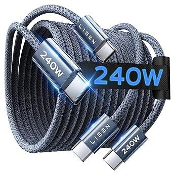 LISEN 240W USB-C to USB-C Fast Charging Cable 6.6ft 2-Pack