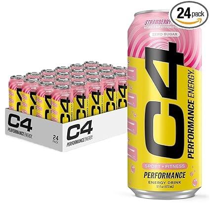 Cellucor C4 Performance Zero Sugar Energy Drink, Strawberry Blast, 24-Pack